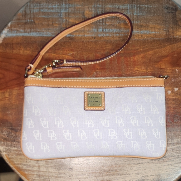 Dooney & Bourke Handbags - Dooney And Bourke Lavender Leather Signature DB Wristlet Mini Purse Pouch